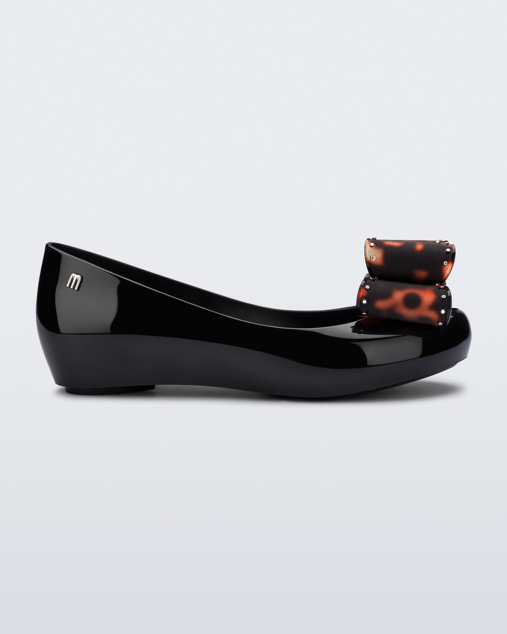 Melissa Ultragirl Classic Bow siyah tortoise - vegan kadın babet desenli fiyonk yandan görünüm