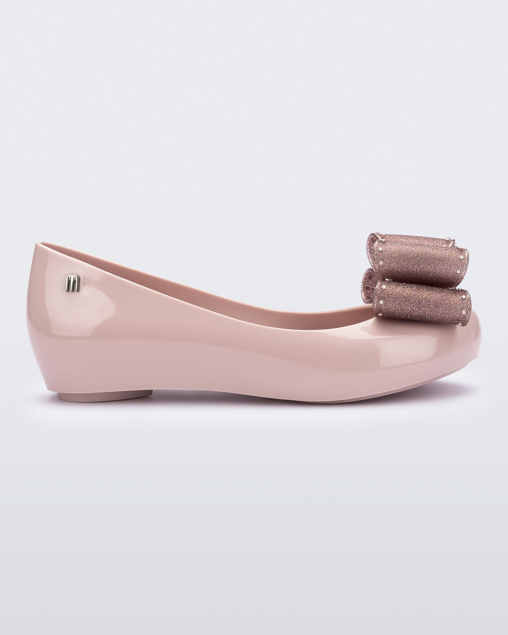 Melissa Ultragirl Bow pudra pembe babet yan görünüm - rose gold simli fiyonk peep-toe Melflex ayakkabı