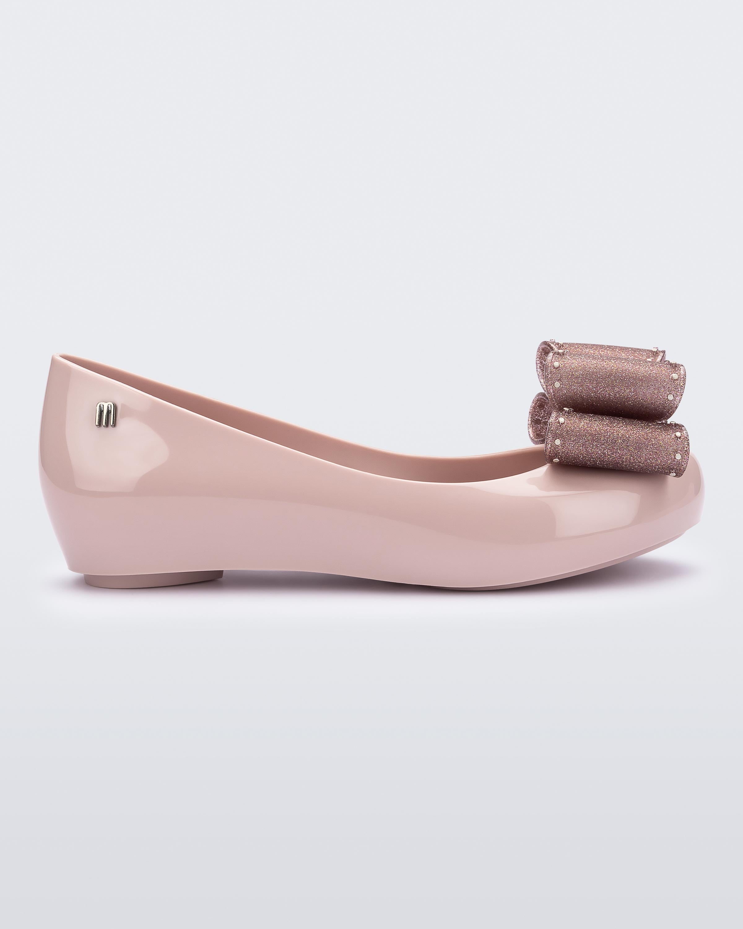 Melissa Ultragirl Bow pudra pembe babet yan görünüm - rose gold simli fiyonk peep-toe Melflex ayakkabı