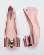 Melissa Ultragirl Bow pudra pembe babet ayakkabı - rose gold simli fiyonk detaylı Melflex babet üstten görünüm