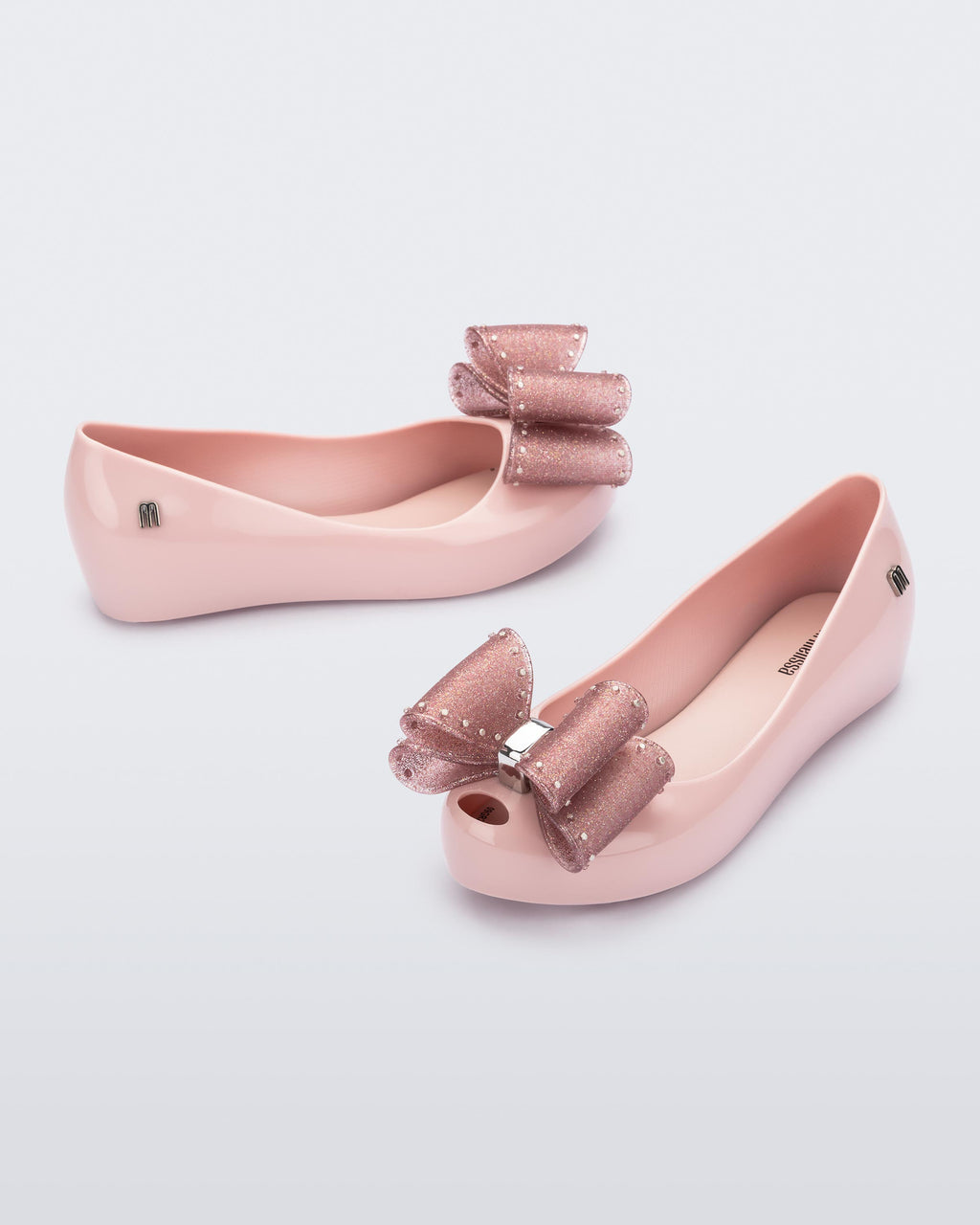 mini melissa ultragirl classic bow pudra pembe cocuk babet on gorunum