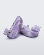 Mini Melissa Ultragirl Classic Bow glitter lilac balerin babet çift perspektif görünüm 3D bow detay