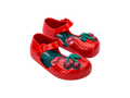 Mini Melissa Furadinha Cherry BB kırmızı bebek ve çocuk ayakkabısı – önden görünüm, kiraz süslemeli, günlük kullanıma uygun rahat mode