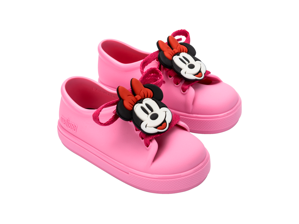 Pembe Mini Melissa Mickey & Friends çocuk sneaker, Melflex™ ile yumuşak, esnek ve çıkarılabilir Mickey detayıyla, kolay temizlenir, ultra rahat Grenflex™ taban.