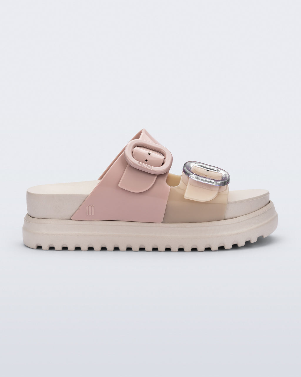 Melissa Cozy Platform kadın terlik Bej Pembe yandan görünüm – platform taban ve pastel tokalar