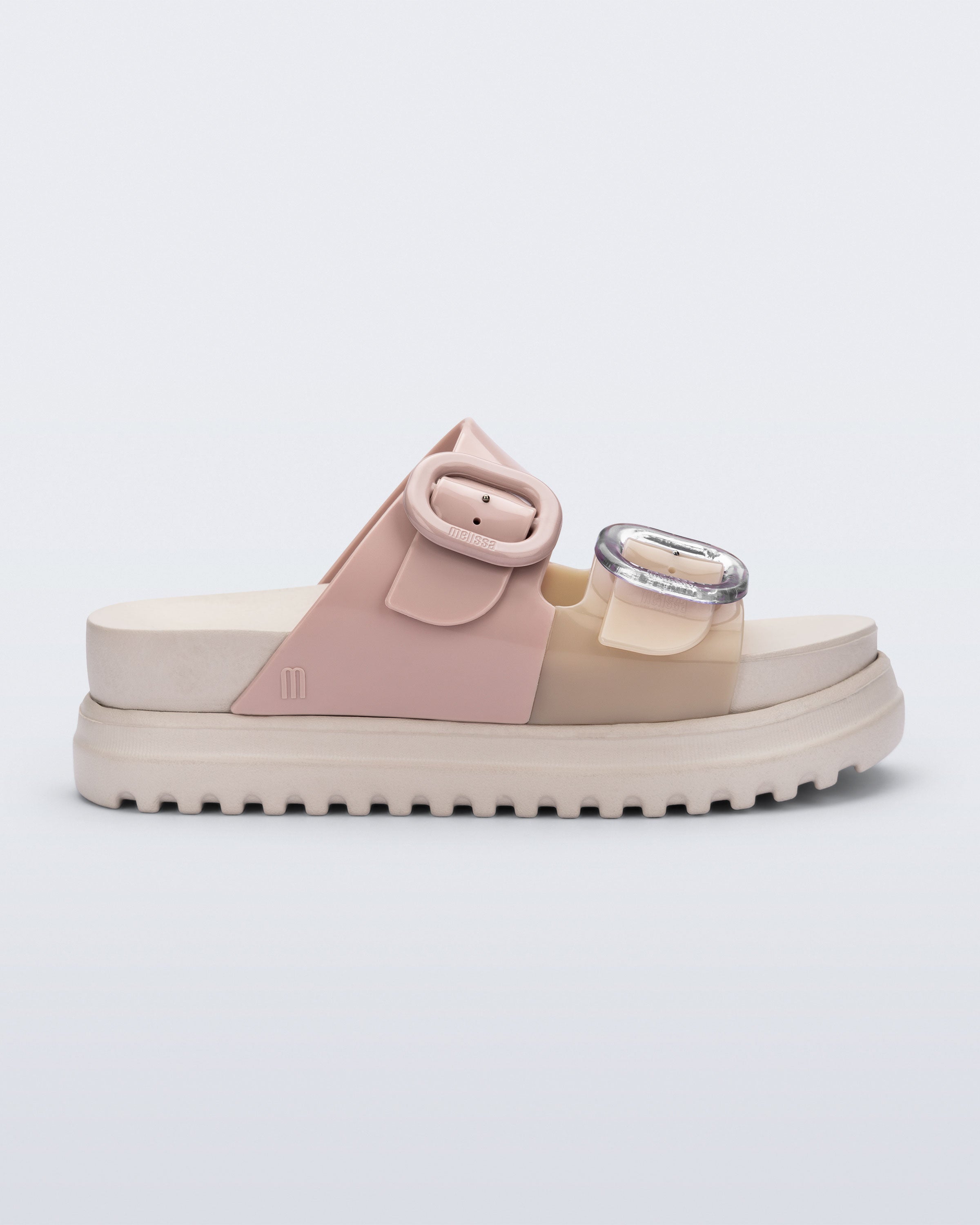 Melissa Cozy Platform kadın terlik Bej Pembe yandan görünüm – platform taban ve pastel tokalar
