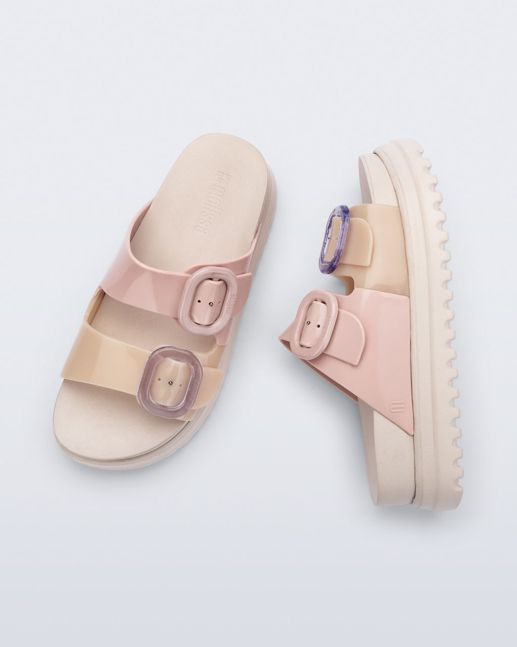 Melissa Cozy Platform Bej Pembe kadın platform terlik üstten görünüm – rahat taban ve çift toka tasarımı