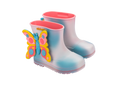 Mini Melissa Welly Wonderland BB pembe mavi yağmur çizmesi – iki çizme önden yan yana, renk geçişli ve 3D kelebek aplikeli.