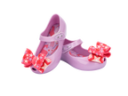 Mini Melissa Ultragirl Wonderland BB lila pembe çocuk ayakkabı – çapraz çift görünüm, lila tabanlı, pembe fiyonk detaylı, günlük ve özel gün kombinlerine uygun babet