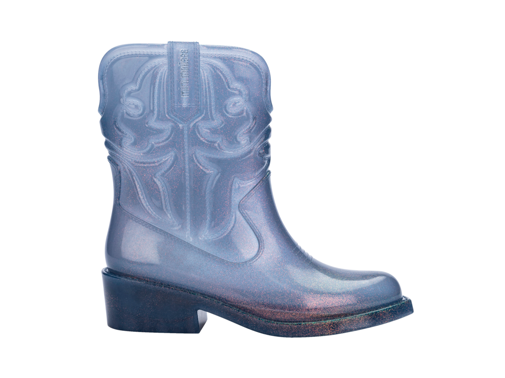Mini Melissa Texas Boot INF glitter blue yan görünüm, klasik western kovboy botu, çocuklar için şık ve rahat