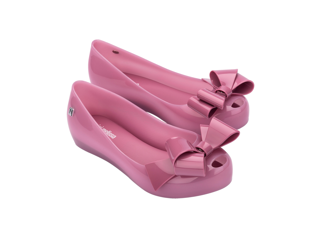 Mini Melissa Ultragirl Classy lila çocuk ayakkabı, önden görünüm, peep toe ve büyük fiyonk tasarımlı