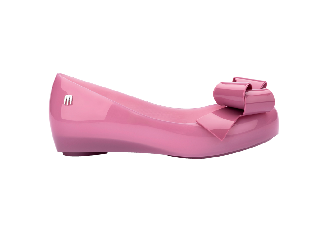 Mini Melissa lila kız çocuk balerin ayakkabı, yan görünüm, parlak yüzey ve fiyonk detaylı