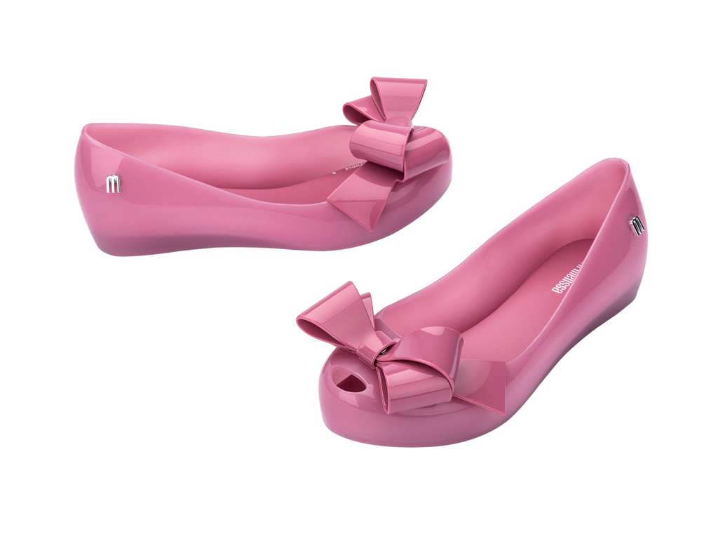 Mini Melissa Ultragirl Classy lila kız çocuk balerin ayakkabı çifti, büyük fiyonk detaylı, şık ve zarif tasarım