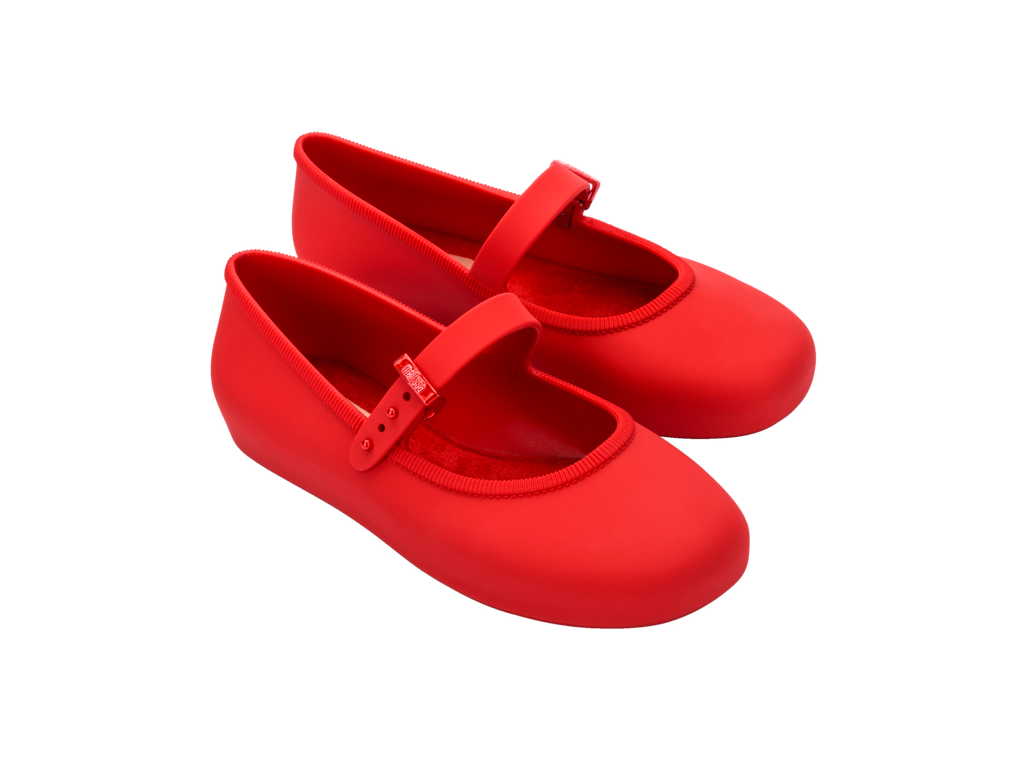 Mini Melissa Soft Ballerina INF kırmızı çift görünüm, günlük şık çocuk balerin ayakkabısı