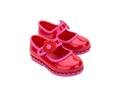 Mini Melissa Hip Ballerina BB kırmızı çocuk ayakkabı – çift görünüm, kaymaz dişli taban, çiçekli kayış detayı, rahat ve esnek yapı
