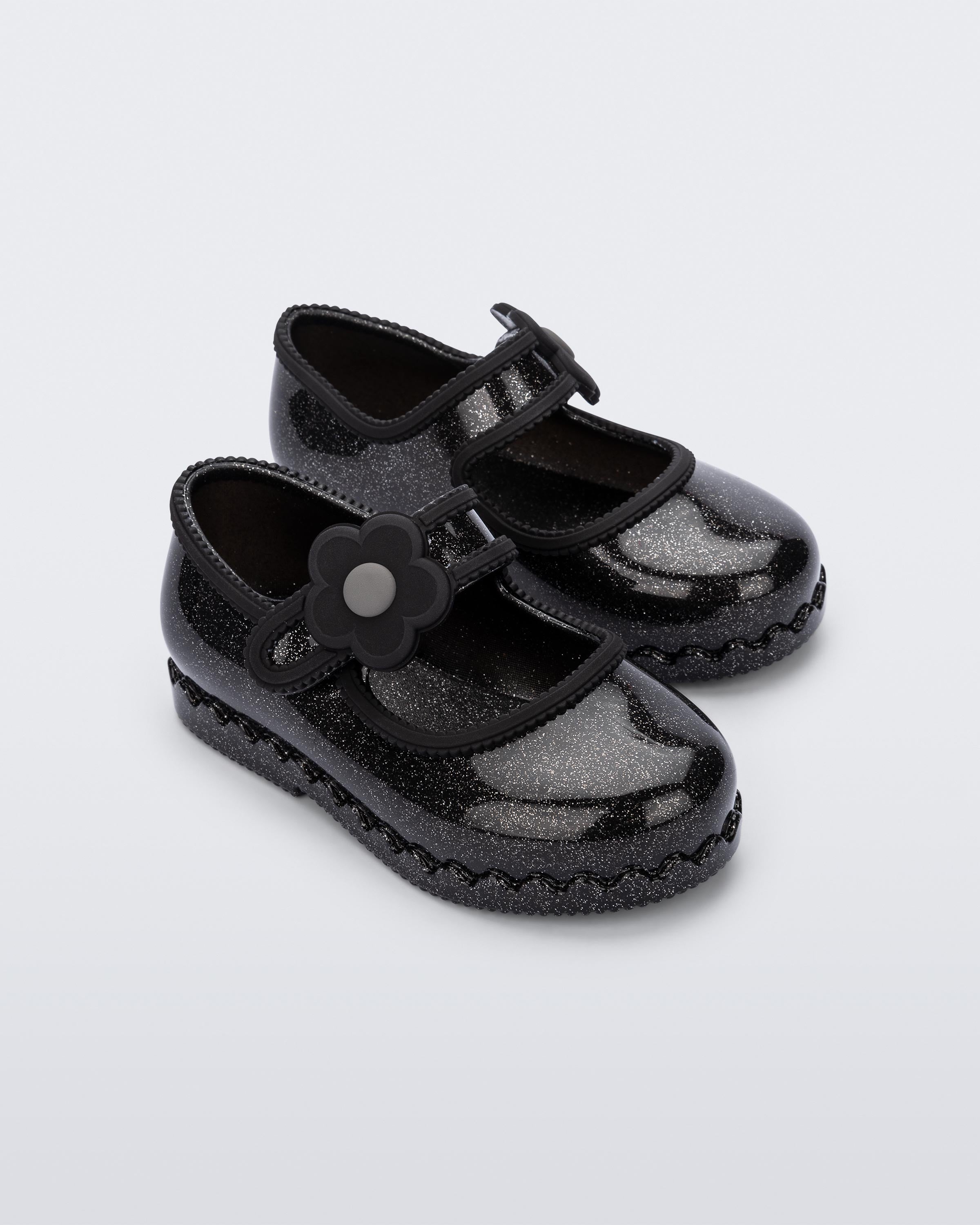 Mini Melissa Hip Ballerina Baby glitter black velcro kapamalı kız çocuk ayakkabısı önden görünüm