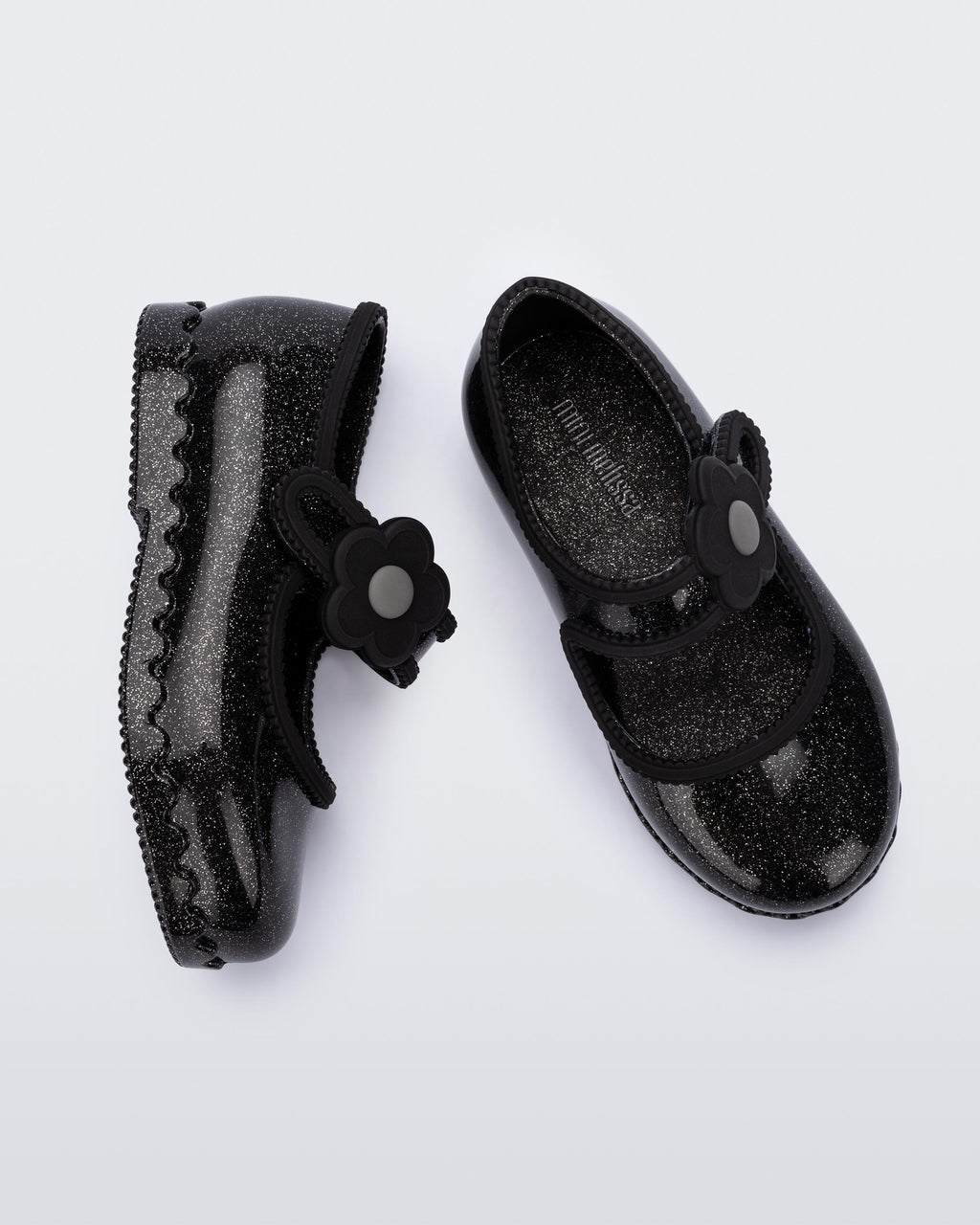 Mini Melissa Hip Ballerina Baby glitter black çiçek detaylı kız çocuk ayakkabısı üstten görünüm