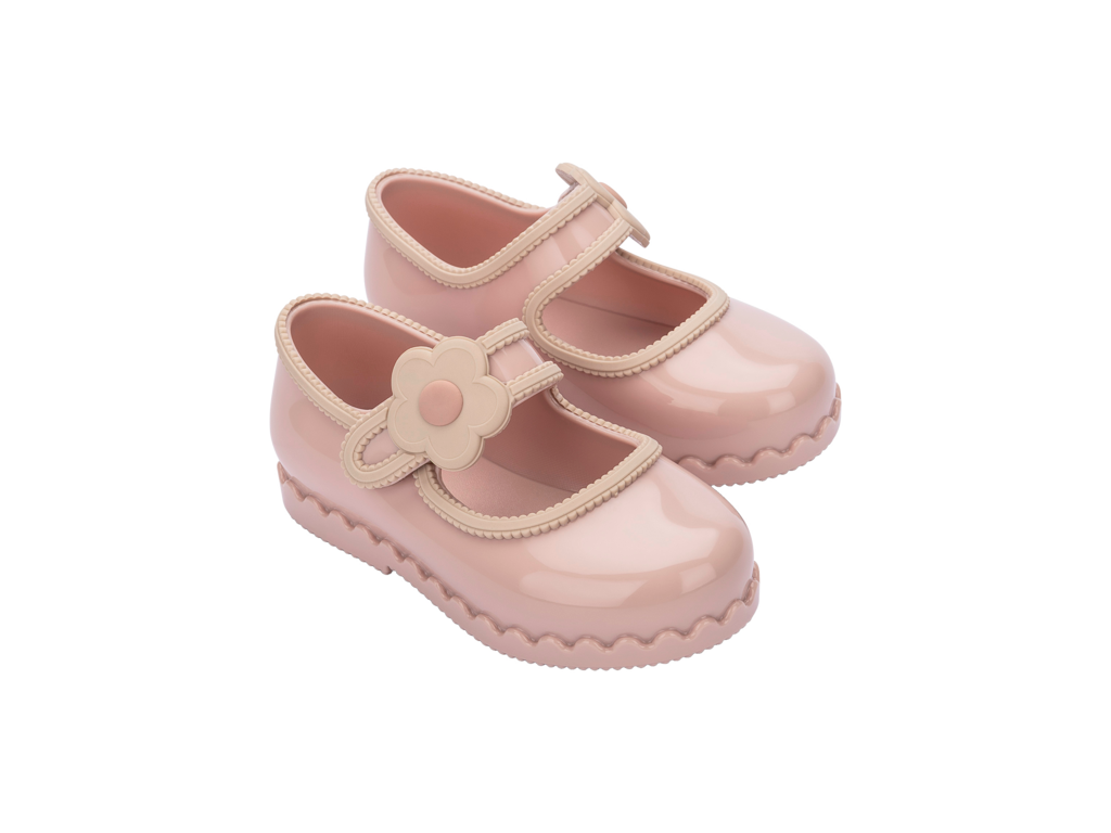 Mini Melissa Hip Ballerina BB pembe çocuk ayakkabı – çift görünüm, kaymaz taban, çiçekli kayış, günlük ve özel günler için uygun