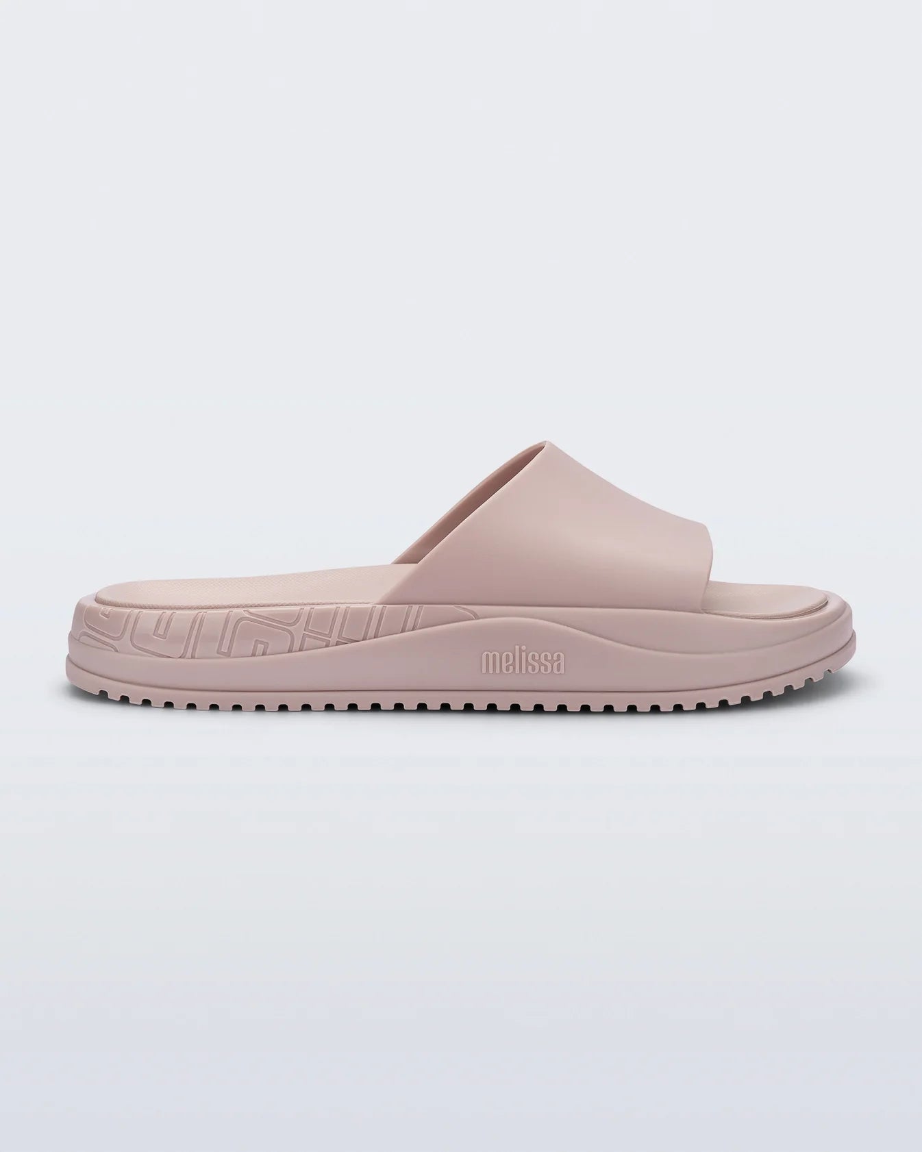 Yan kısımları dokulu kabartmalı kalın tabanlı Melissa Beach Slide Bold pembe kadın terlik yan profil