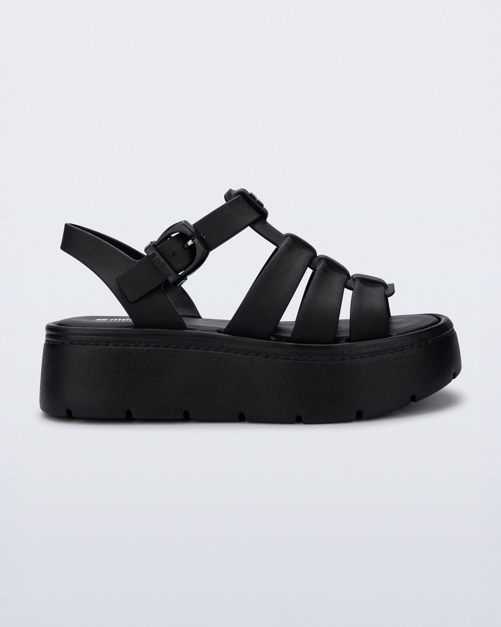 Melissa Up Platform siyah kadın platform sandalet, yandan tek ürün görseli – kalın taban detayı.