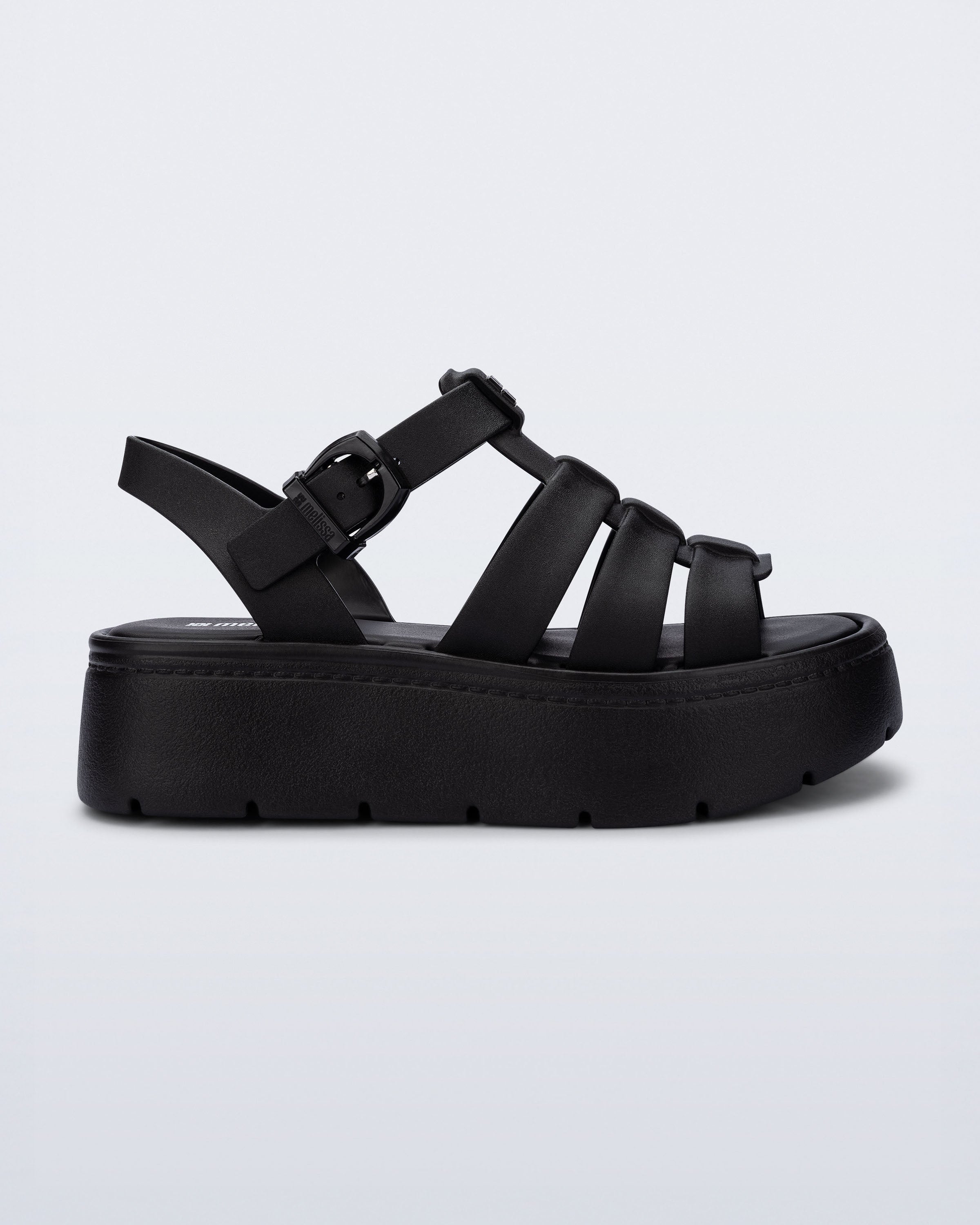 Melissa Up Platform siyah kadın platform sandalet, yandan tek ürün görseli – kalın taban detayı.