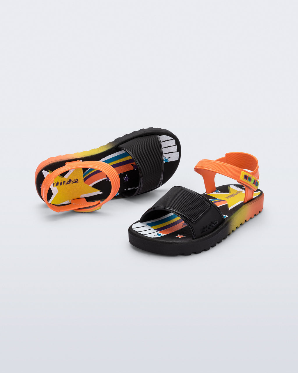 Yıldız desenli iç tabana sahip Mini Melissa Colors renkli çocuk sandaleti üstten görünüm