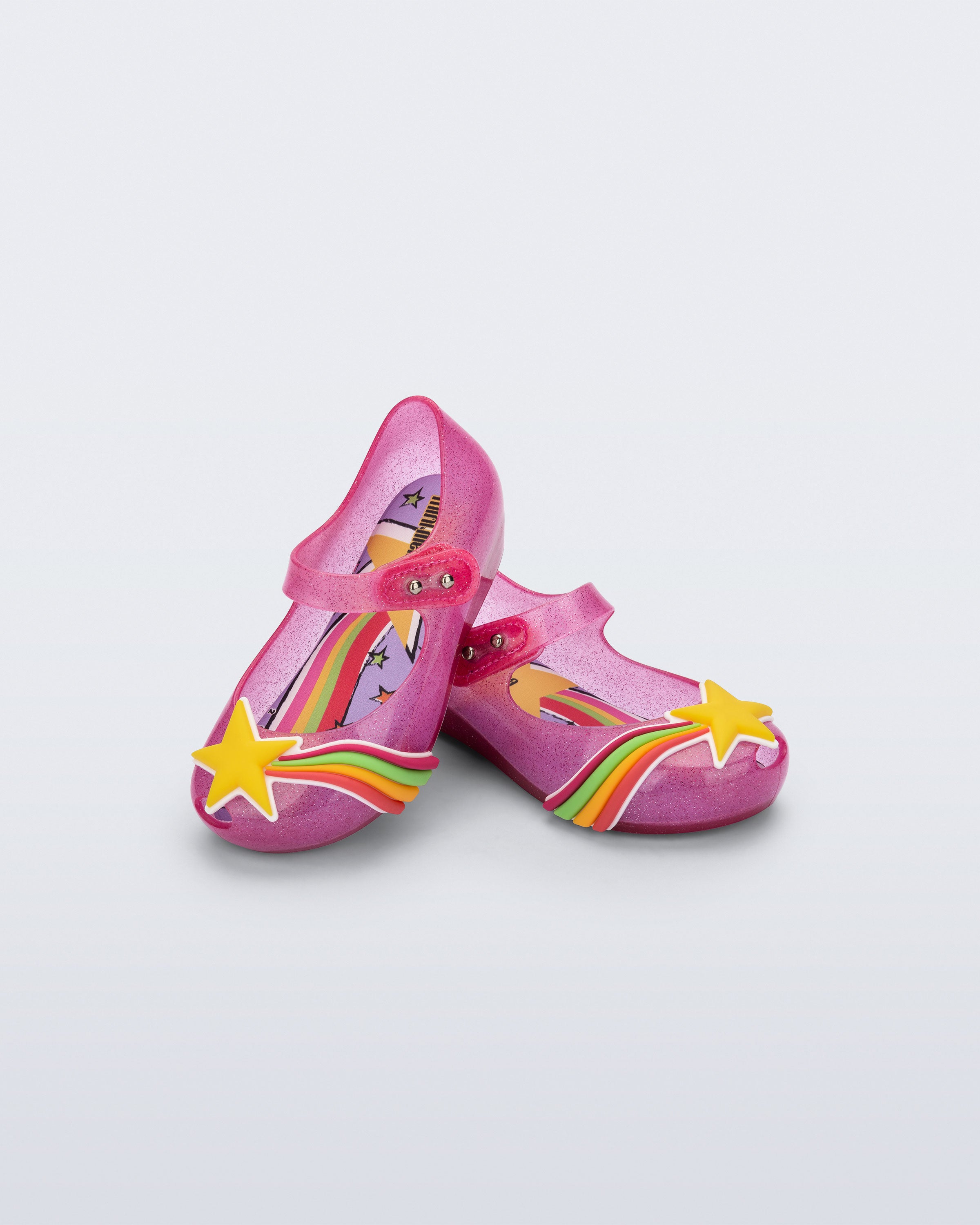 Mini Melissa Ultragirl Colors simli pembe gökkuşağı aplikeli ön görünüm