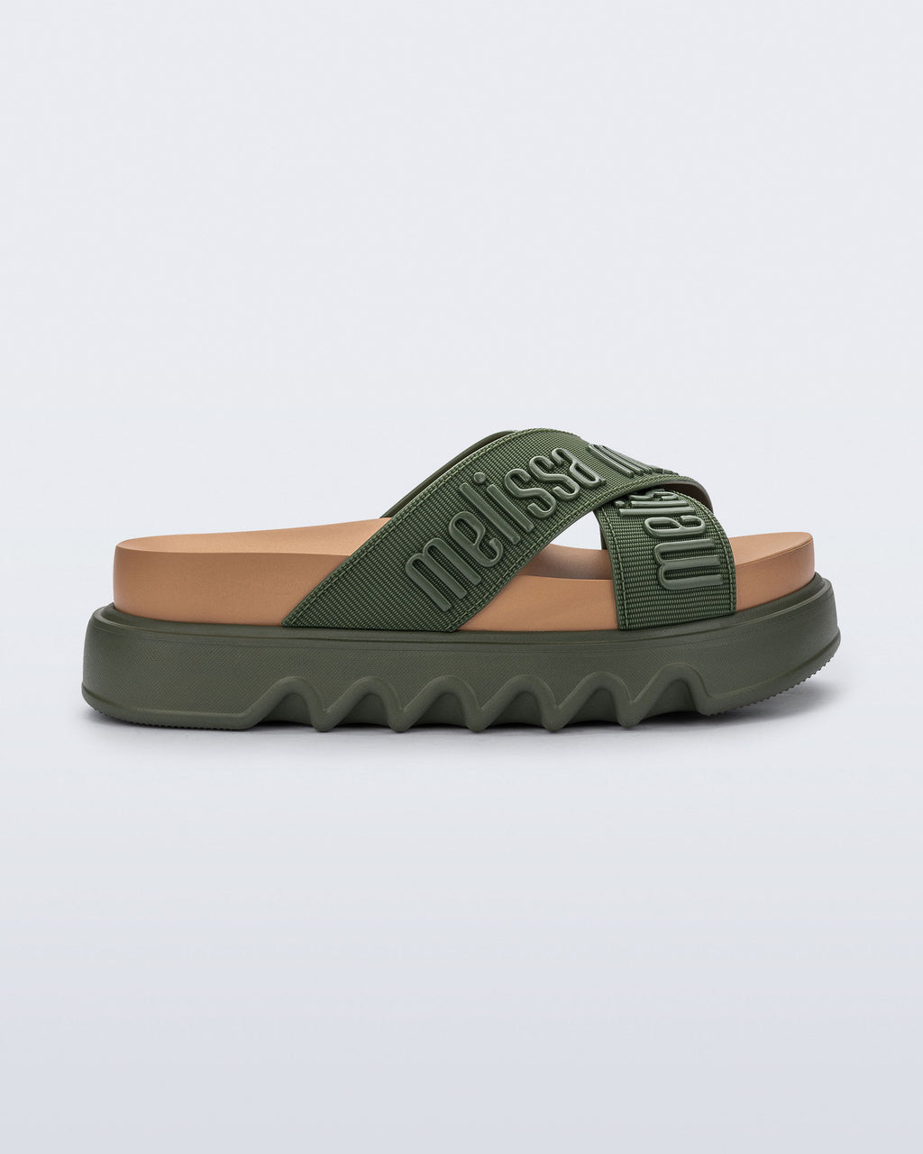 Melissa Cross M-Lover haki kadın platform terlik yandan görünüm