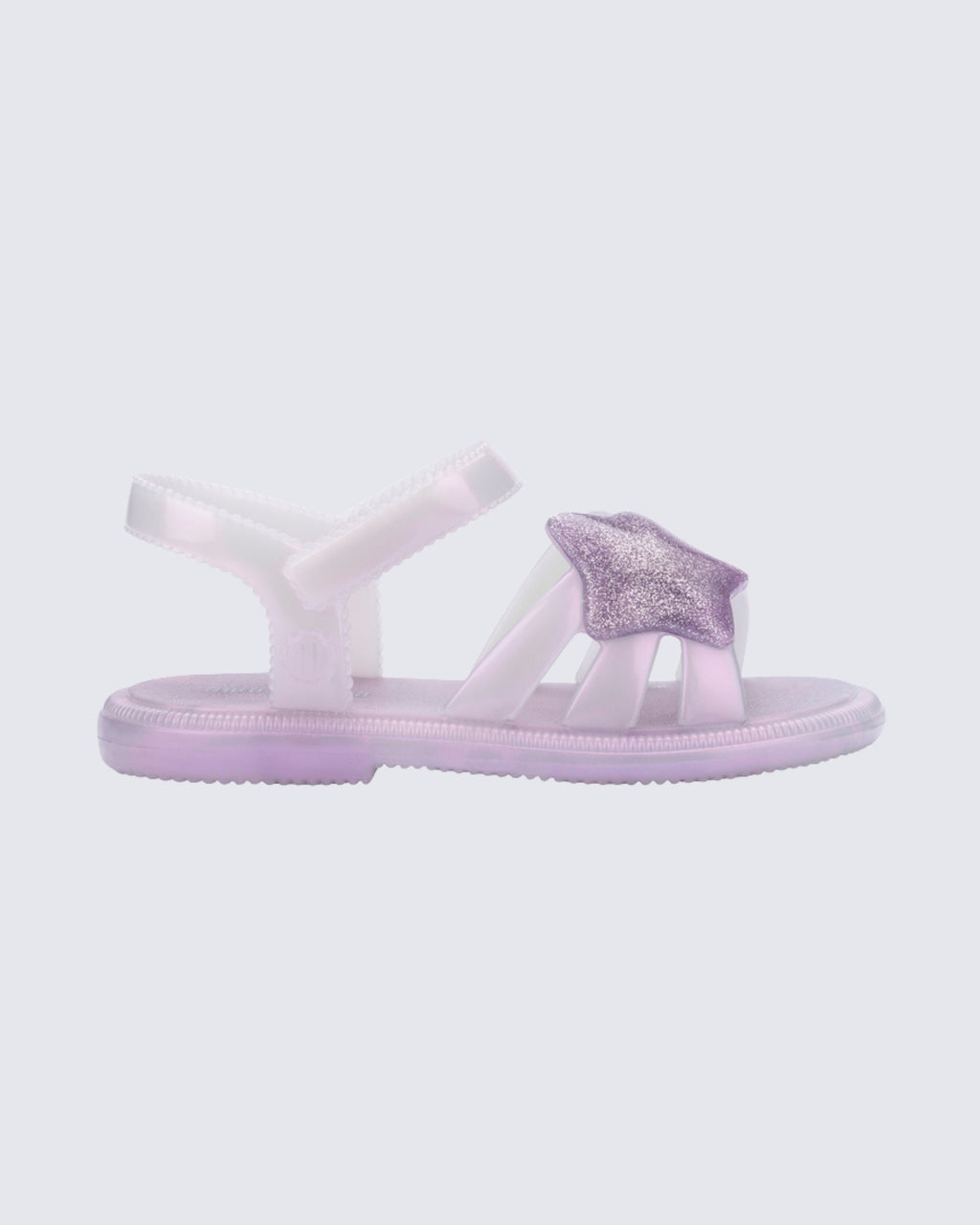 Gizli cırt cırtlı bant detaylı Mini Melissa Star lila çocuk sandaleti yan görünüm