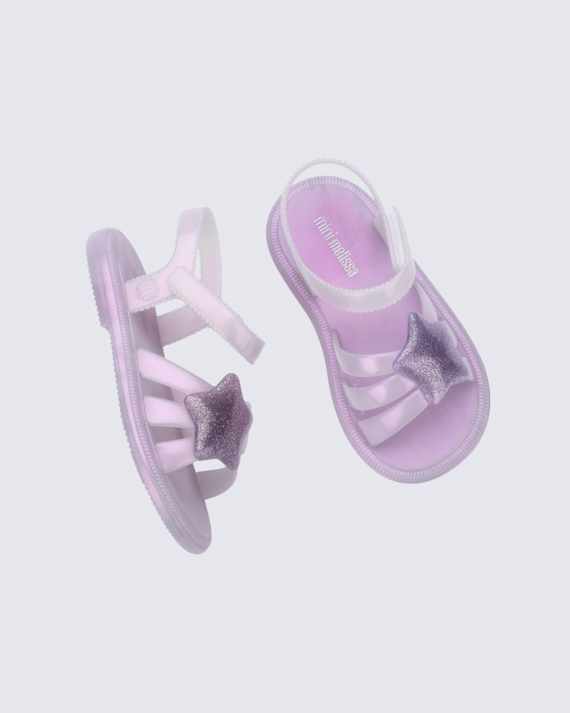 Mini Melissa Star Sandalet Baby lila renk, yıldız aplike detaylı, hafif yazlık çocuk sandalet