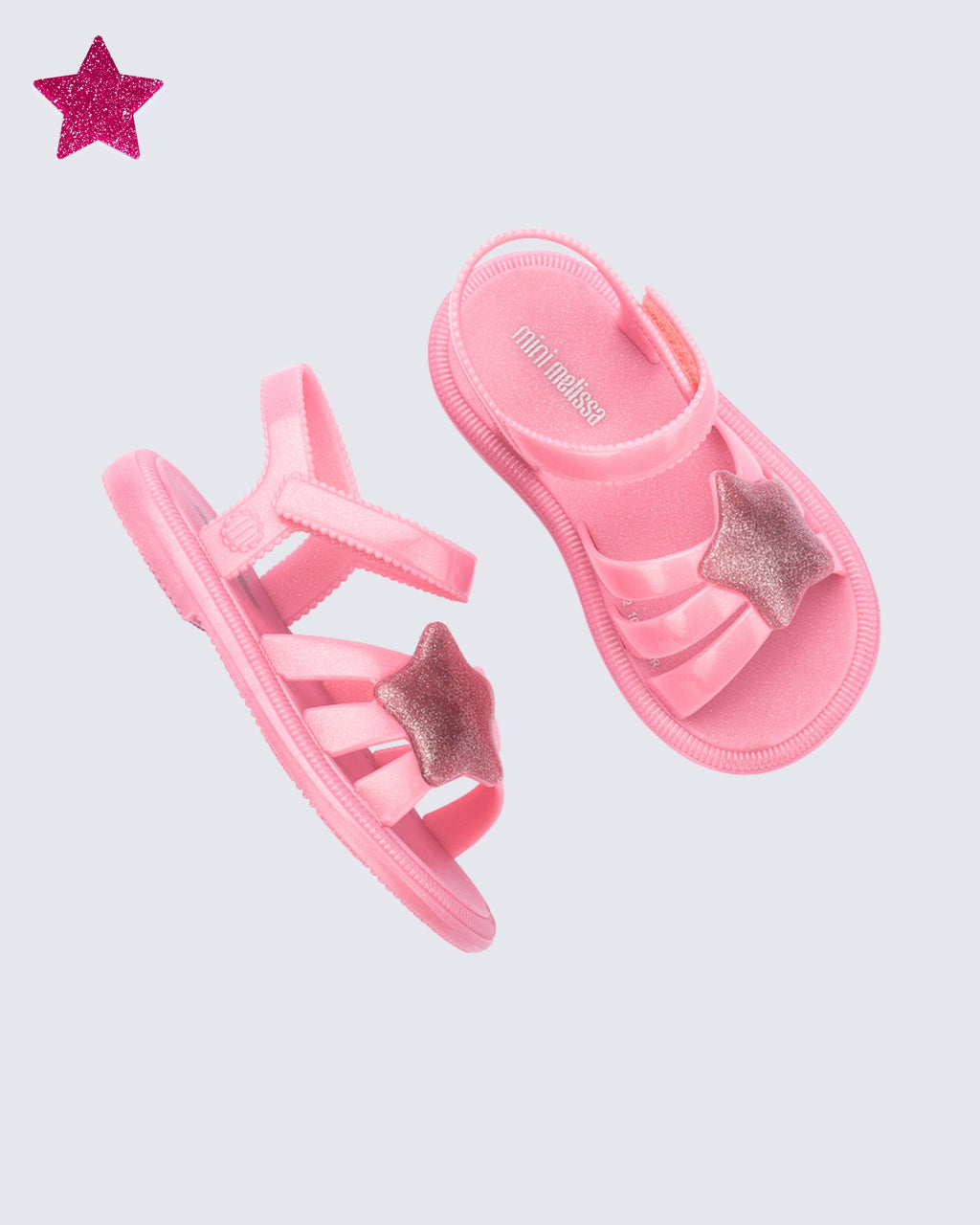 Pembe Melissa Star Sandalet üstten görünüm, ışıltılı yıldız detayı ve hafif taban yapısı
