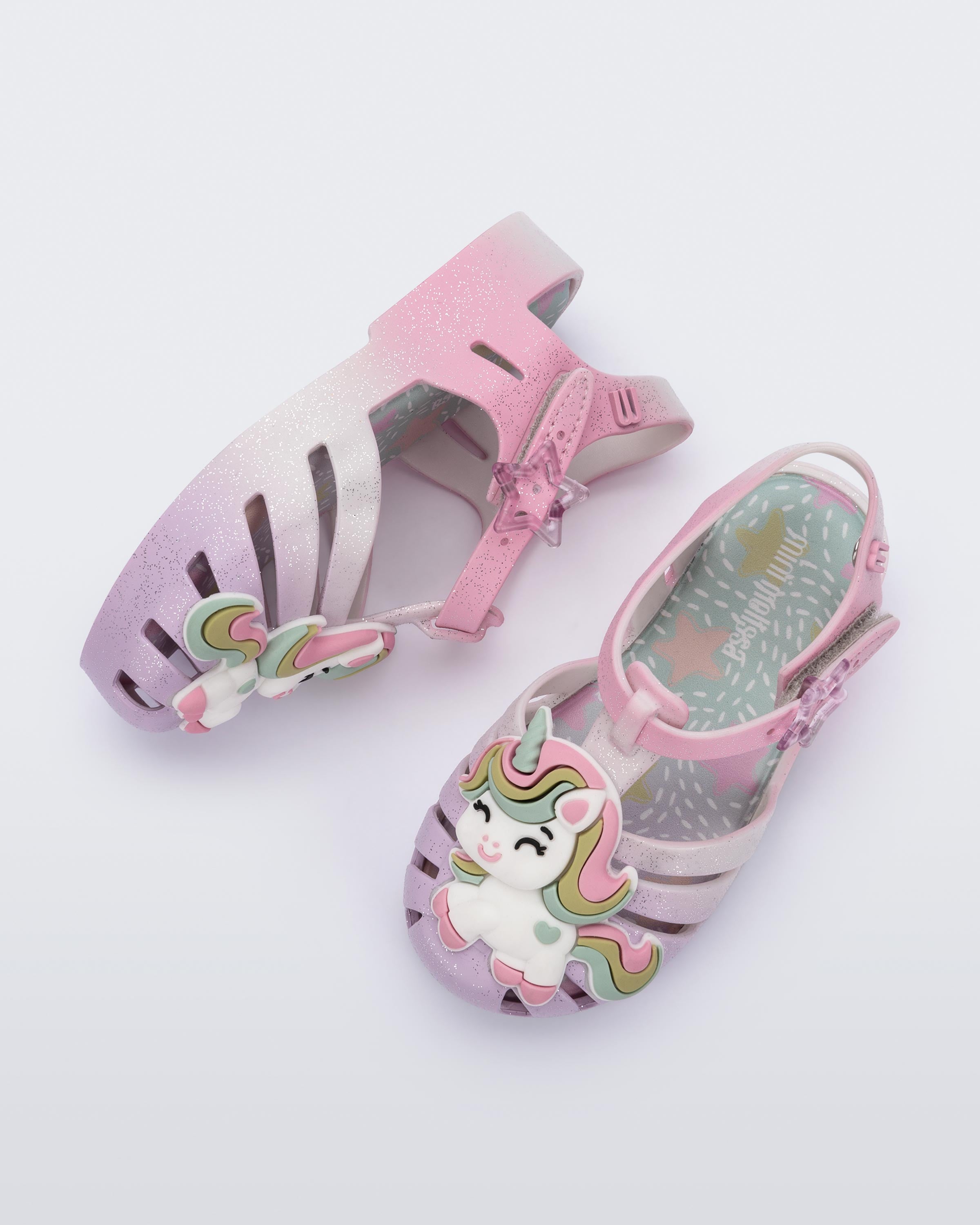 Mini Melissa Possession Uni Baby lila unicorn figürlü çocuk sandalet üstten görünüm