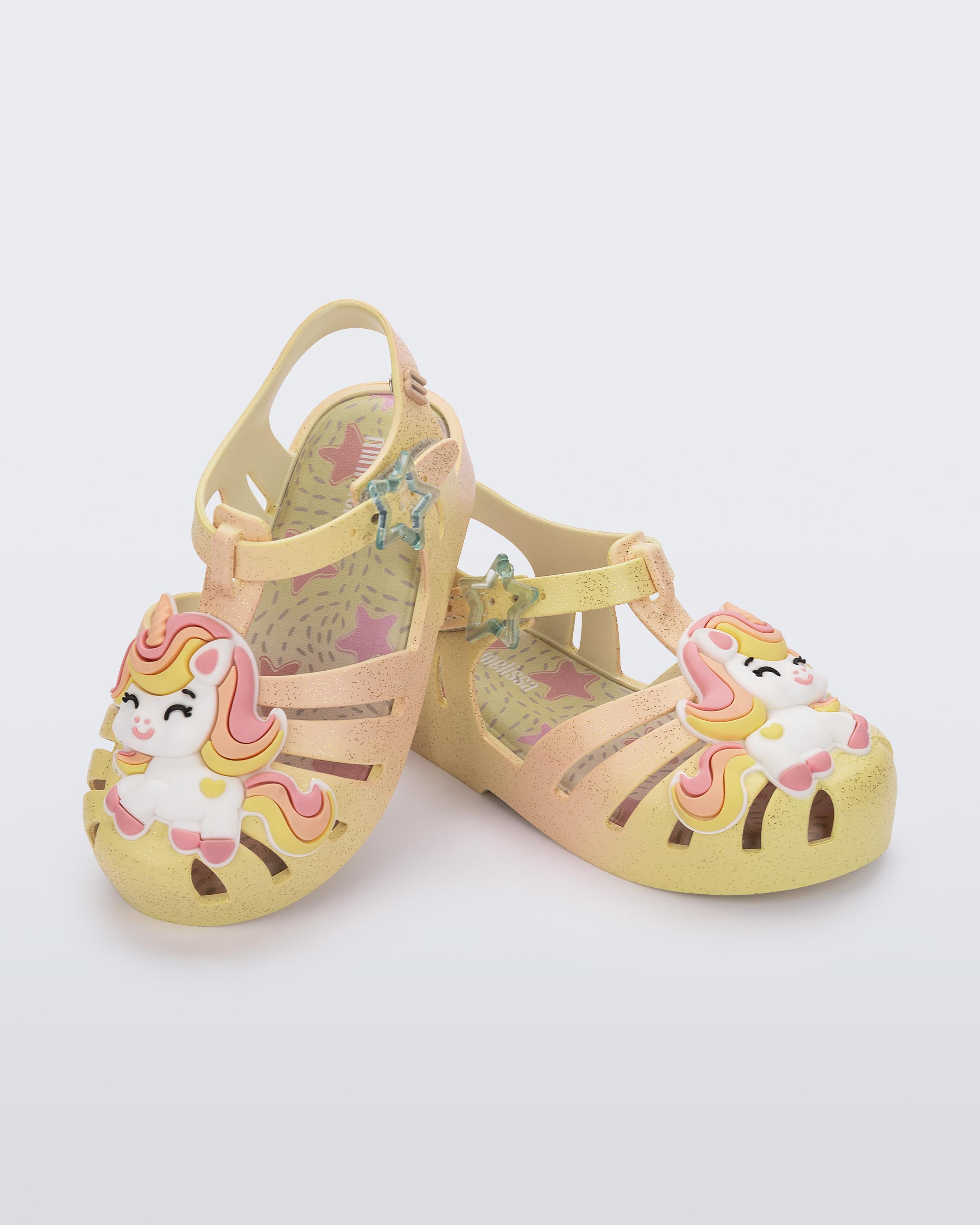 Mini Melissa sarı çocuk unicorn sandalet esnek taban görünümü