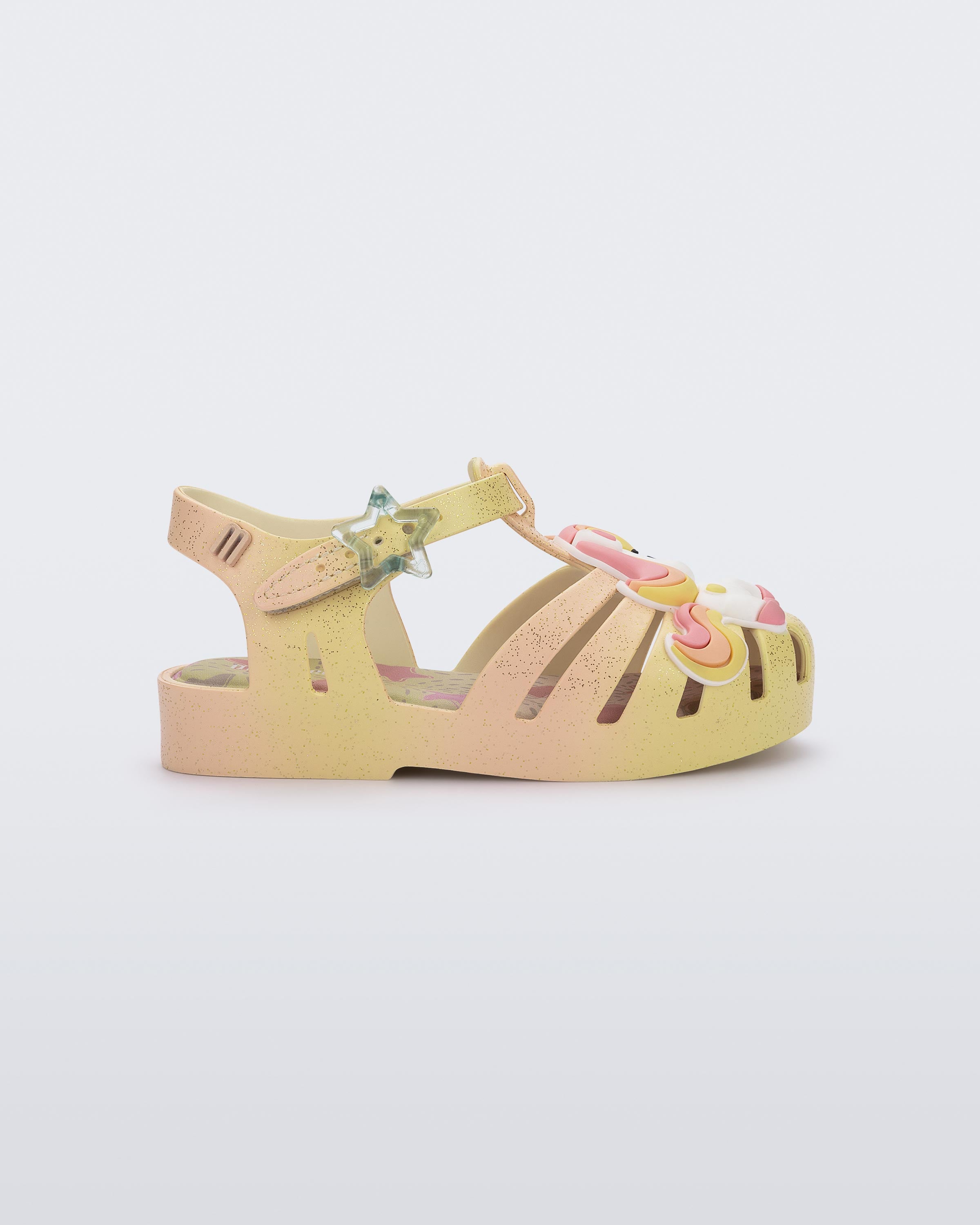 Mini Melissa sarı unicorn aplikeli sandalet yan profil
