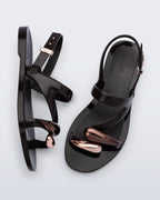 Melissa Iris Sandal siyah/bronz metal damla detaylı sandalet – üstten görünüm