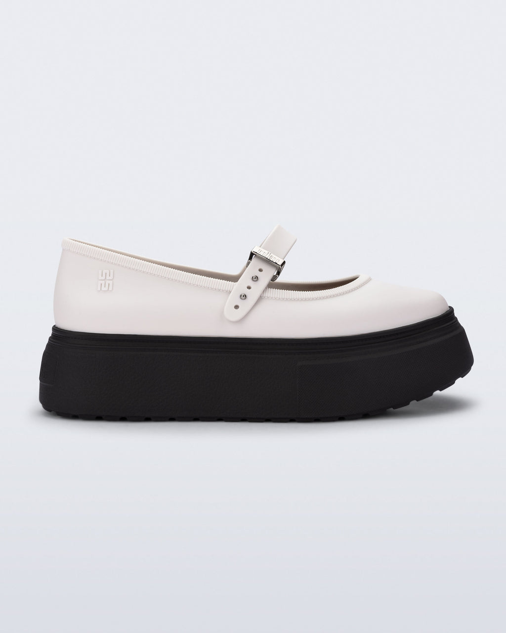 Melissa Soft Ballerina Platform beyaz siyah arka görünüm - chunky platform taban Melflex kadın ayakkabı