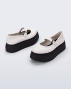 Melissa Soft Ballerina Platform beyaz siyah yan profil - 4-5 cm platform taban Mary Jane toka detay