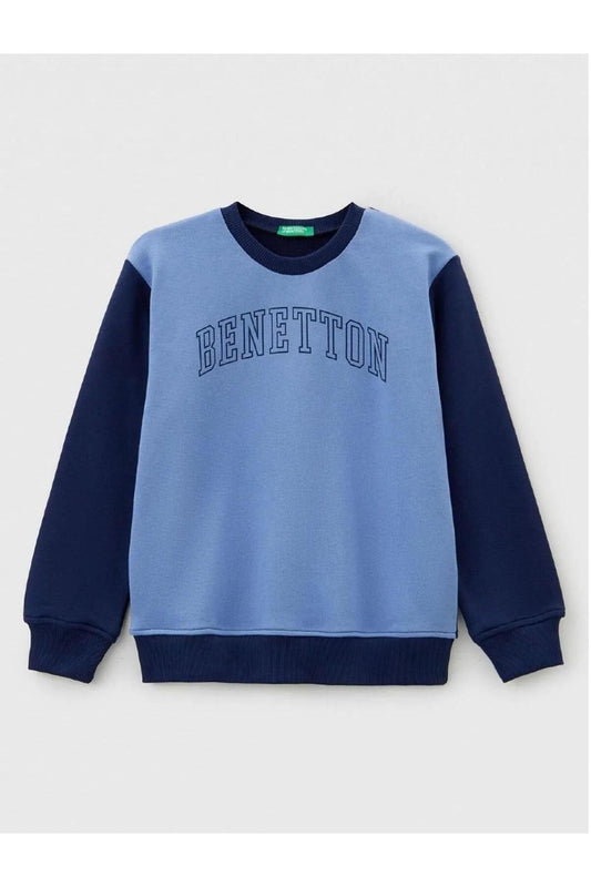 Benetton Bisiklet Yaka Mix Mavi Sweatshirt - Riki Baby&Kids