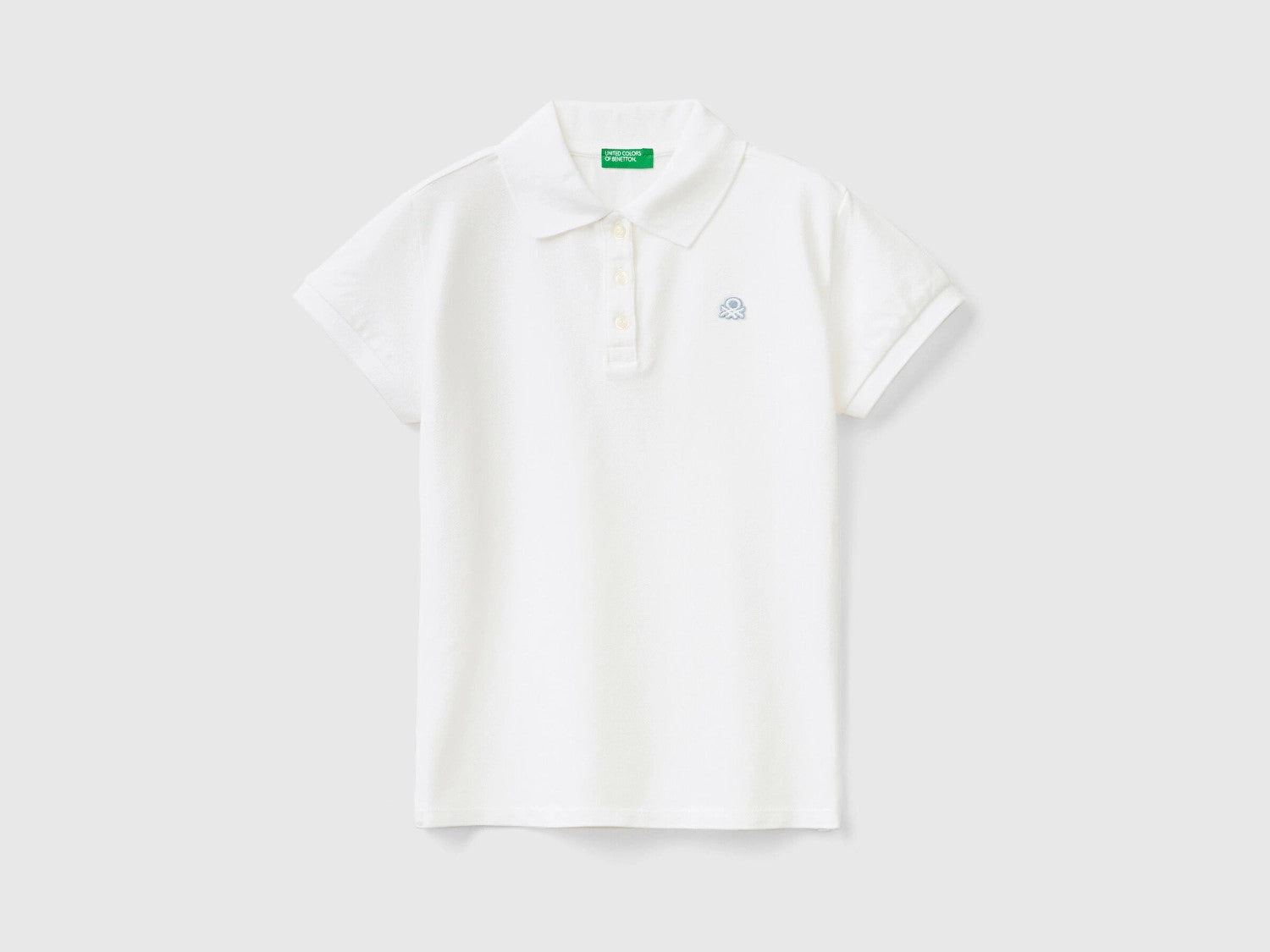 Benetton Polo Yaka Logolu Pamuk Beyaz Tişört