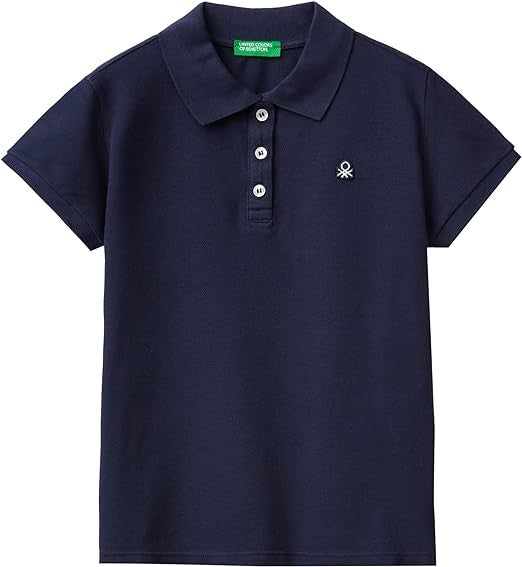 Benetton Polo Yaka Logolu Pamuk 3 Düğmeli Lacivert Tişört