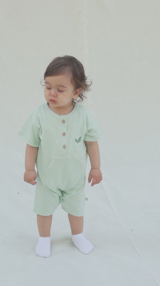 Bambu Kısa Kollu Bebek Yeşil Şort Tulum