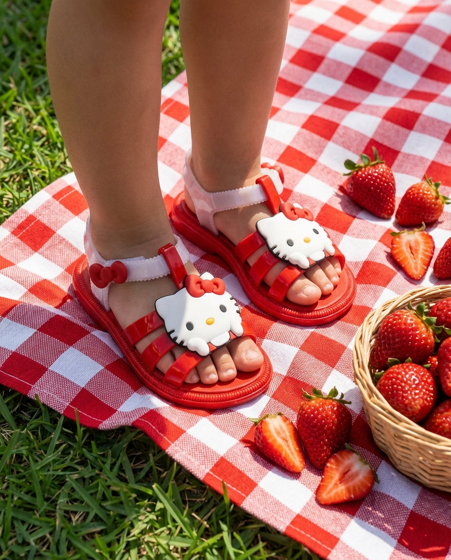 Mini Melissa Hip + Hello Kitty Kırmızı Kız Bebek & Çocuk Sandaleti | 22-30 Numara | Melflex® Vegan | İkonik Kokulu