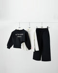 iDO Kız Çocuk Taşlı Yazılı Asimetrik Crop Sweatshirt - Koyu Kahve - katlanmış görünüm