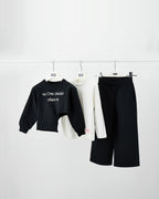 iDO Kız Çocuk Taşlı Yazılı Asimetrik Crop Sweatshirt - Koyu Kahve - katlanmış görünüm
