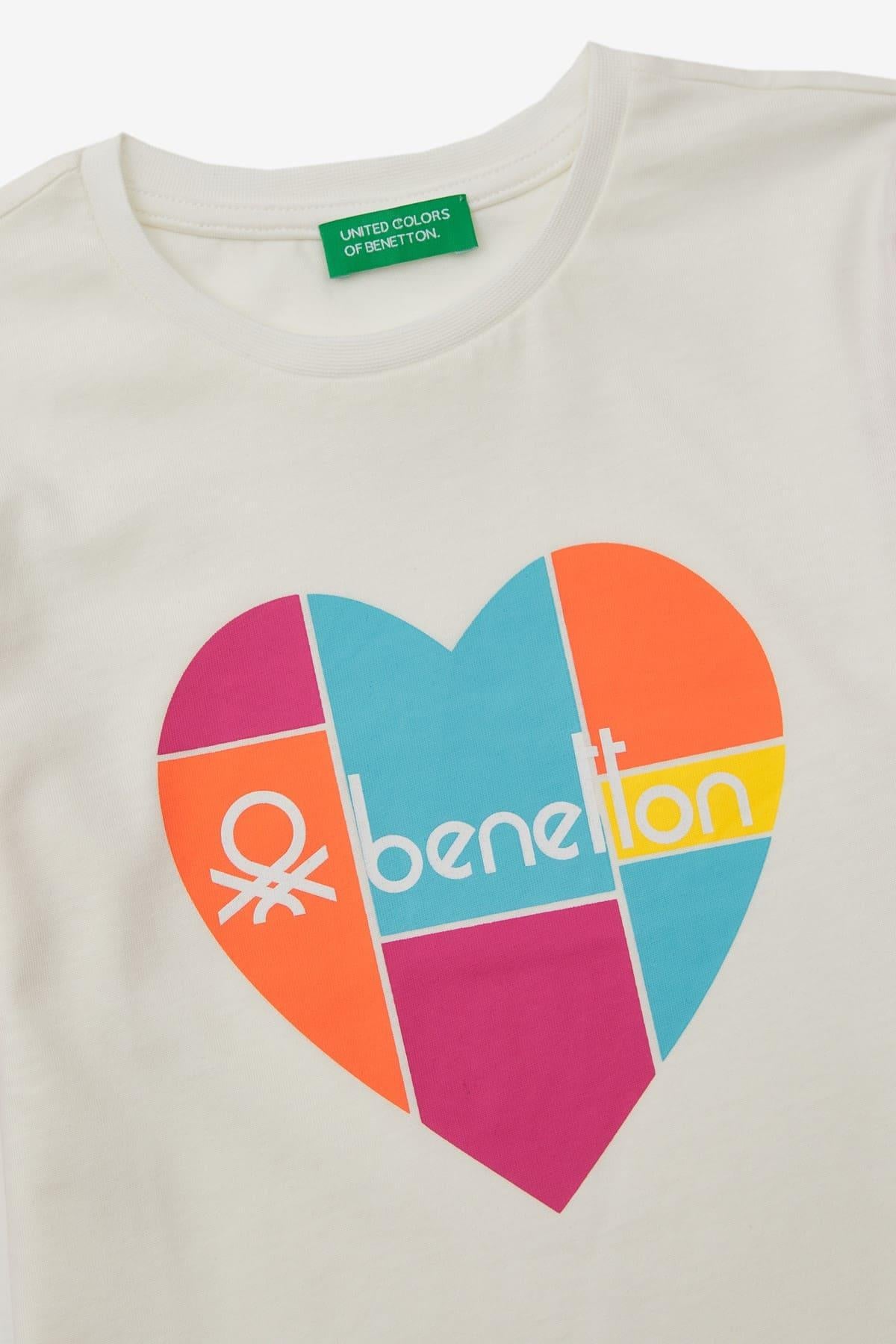 Benetton Kız Çocuk Kalp Baskılı Tişört - Riki Baby&Kids