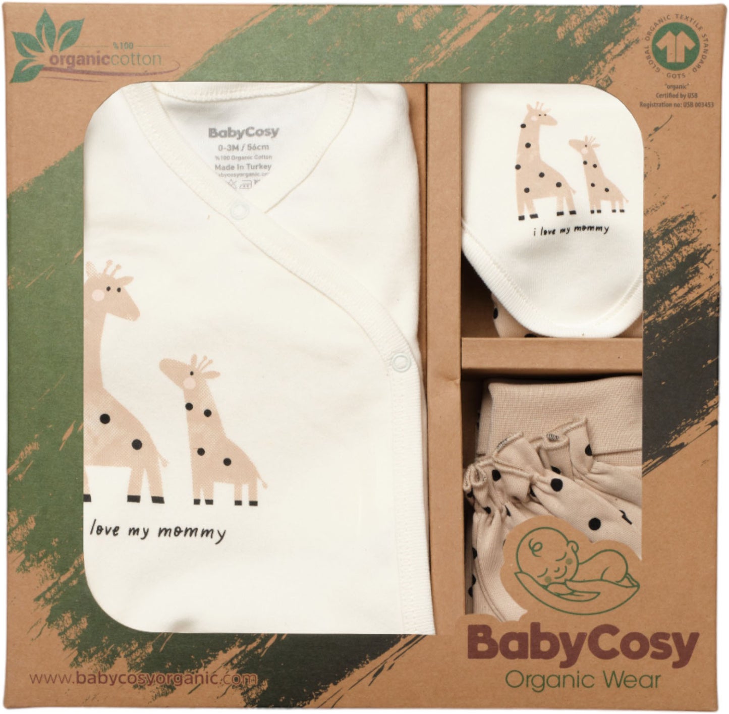 Babycosy Organik Pamuk Giraffe 5'li Hastane Çıkış Seti - Riki Baby&Kids