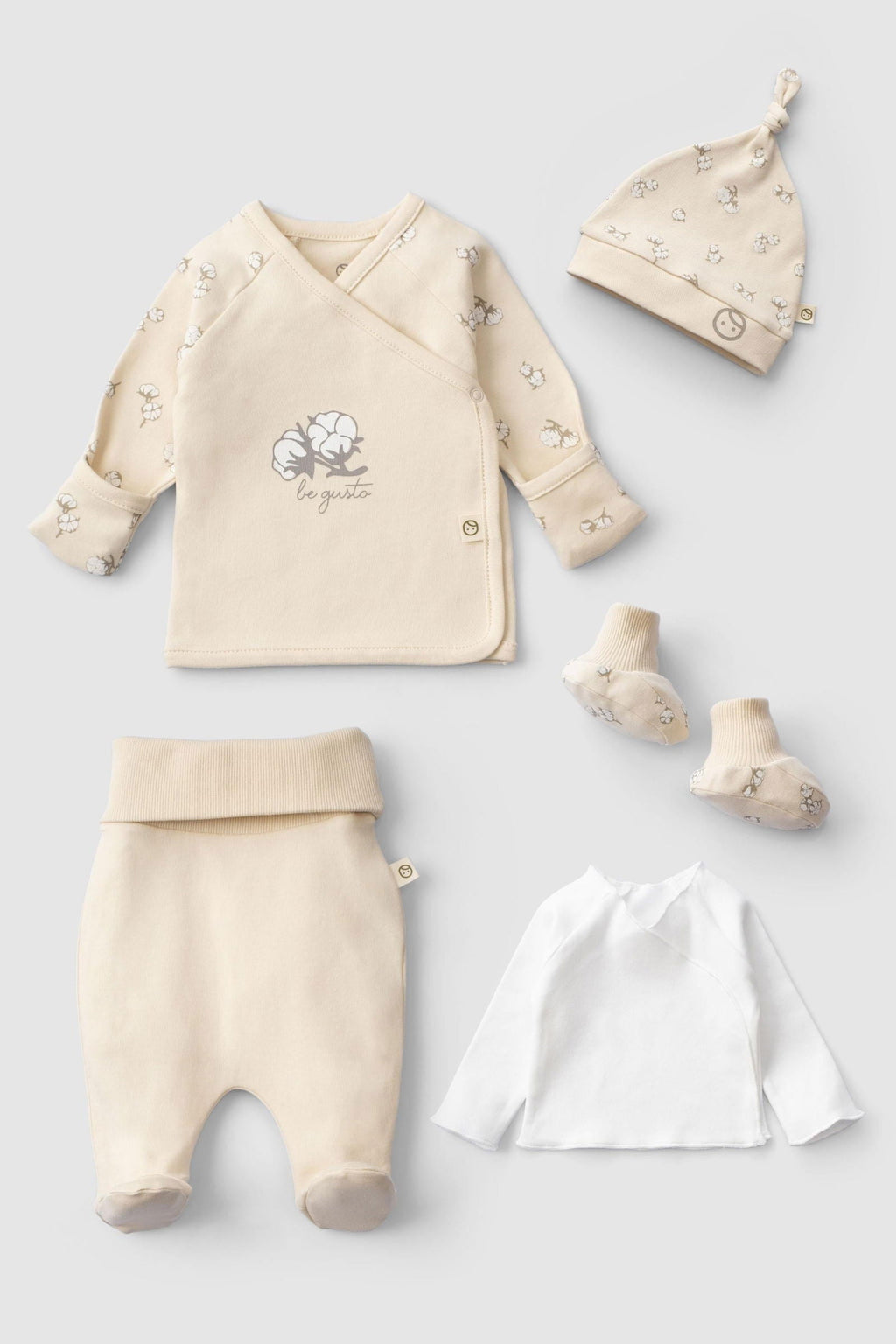 Organik Pamuk 5'li Büyük Pamuk Desenli Hastane Çıkış Seti - Riki Baby&Kids