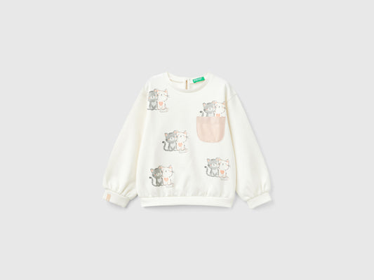 Benetton Kedicik Kız Bebek Beyaz Sweatshirt - Riki Baby&Kids