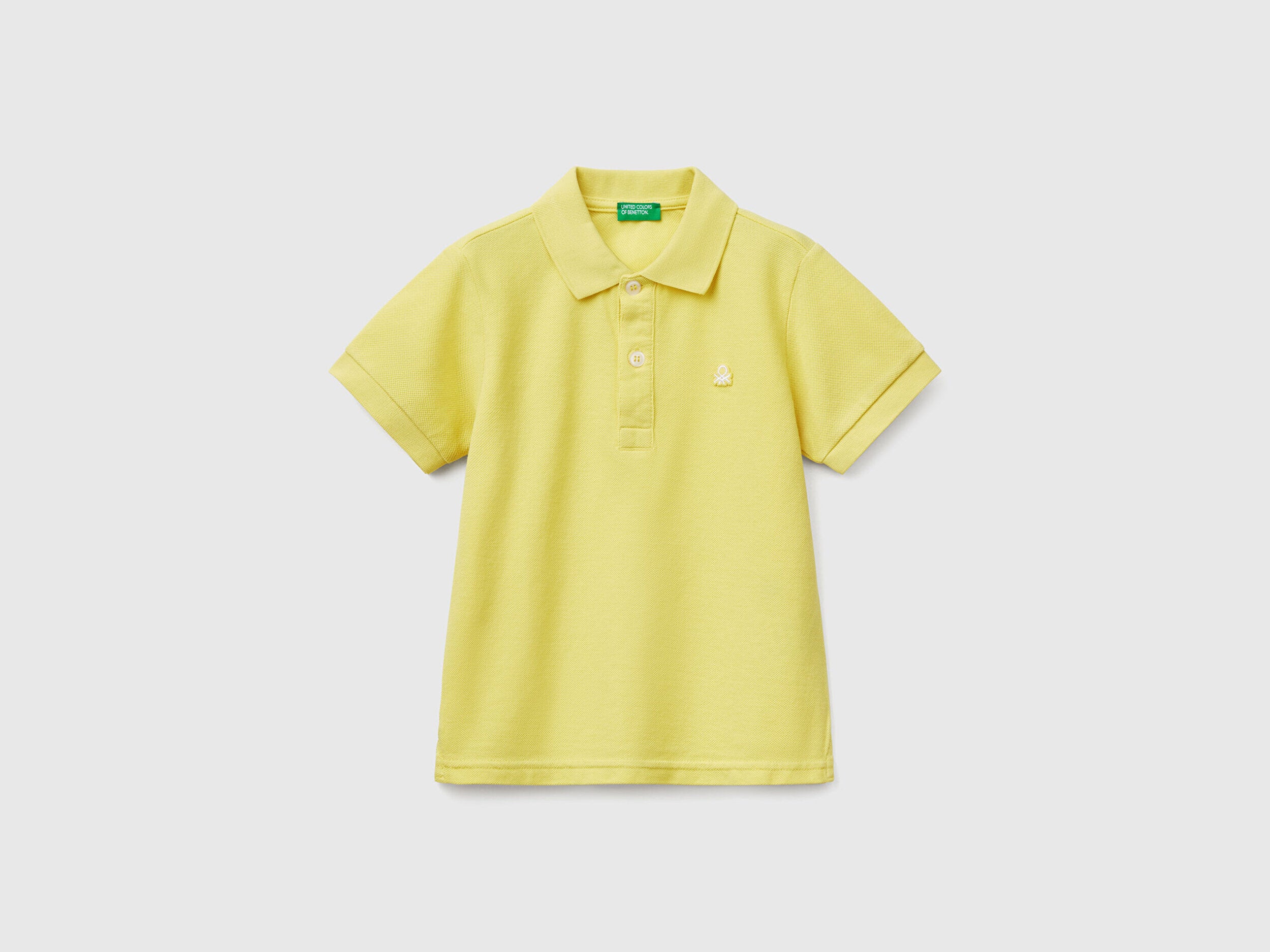 Benetton Polo Yaka Logolu Pamuk Hardal Sarı Tişört