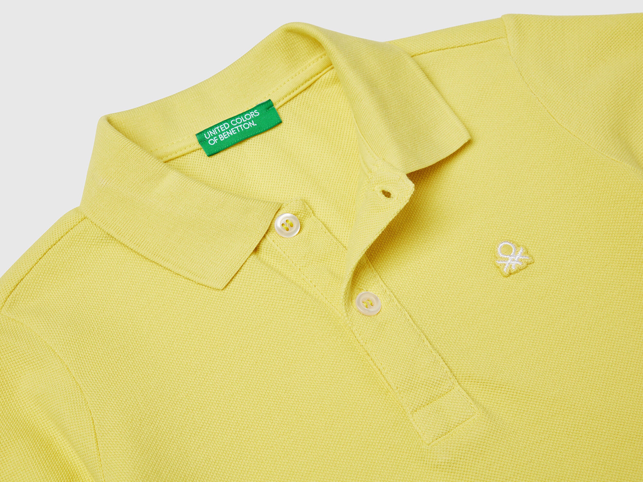 Benetton Polo Yaka Logolu Pamuk Hardal Sarı Tişört